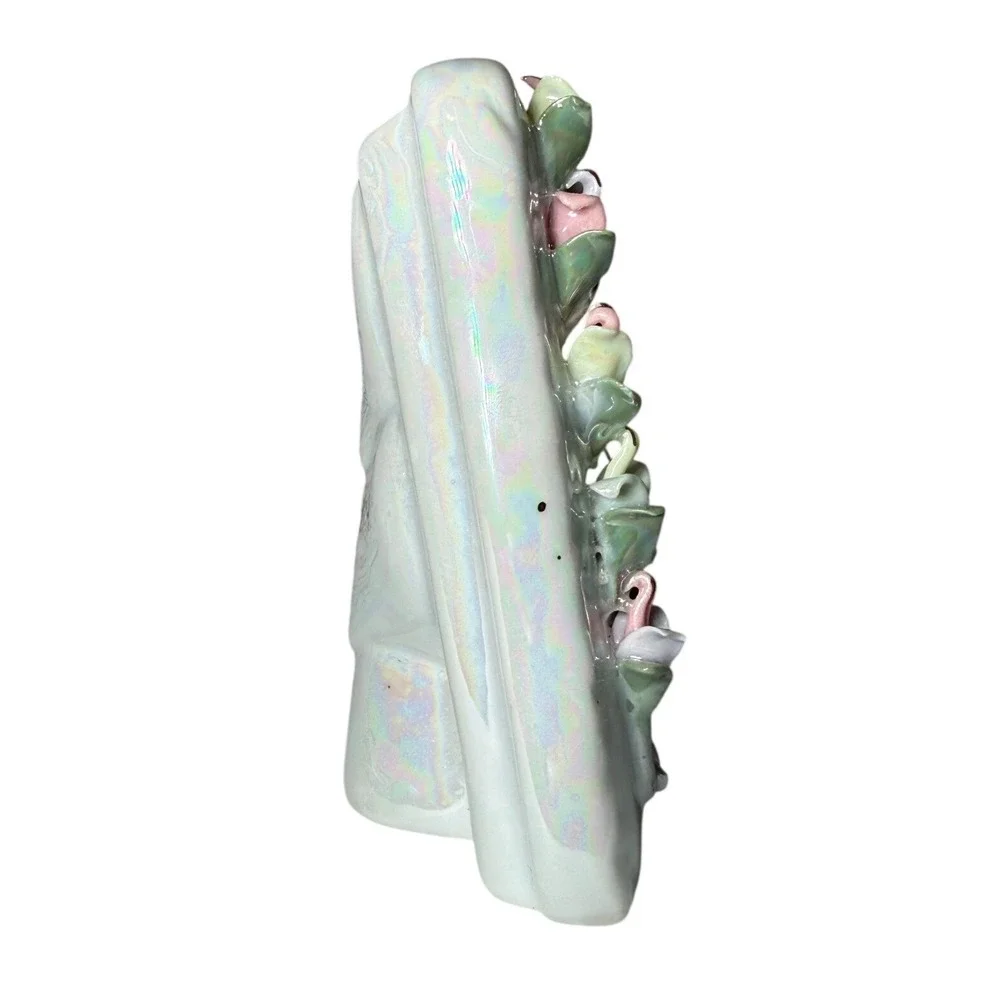 Vtg‎ Iridescent Ceramic Picture Frame 3D Floral Relief Cottagecore Shabby Chic